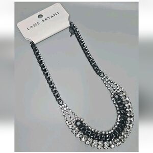 NEW Lane Bryant Necklace Black Multi Chain W/ Clear Crystal Stunning NWT Jewelry